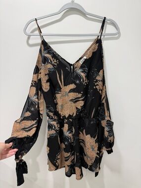 Women's Black Floral Cold-Shoulder Romper